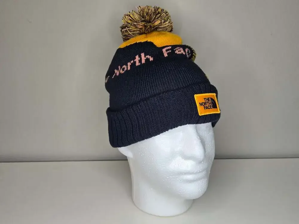 The North Face Heritage Ski Tuke Beanie Navy Yellow Pom Pom Hat